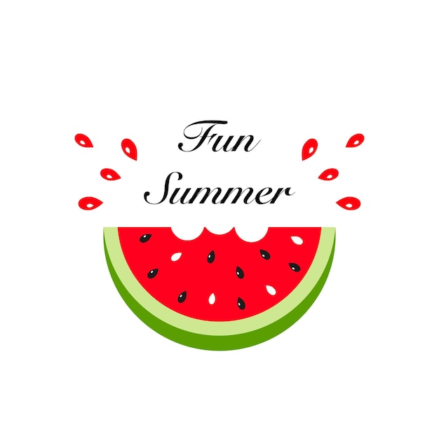 Hand drawn lettering composition Fun Summer with a slice of juicy watermelon with seeds