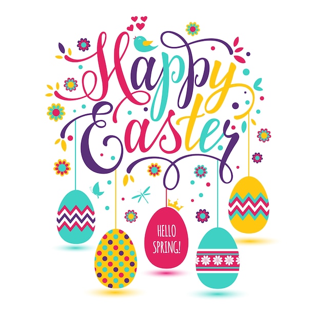 Vector hand drawn lettering of easter eggs