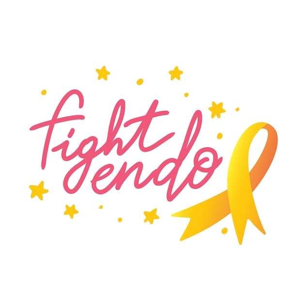 Hand drawn lettering fight endo with yellow ribbon endometriosis awareness month march