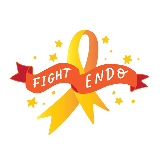 Hand drawn lettering Fight Endo with Yellow ribbon Endometriosis Awareness Month March