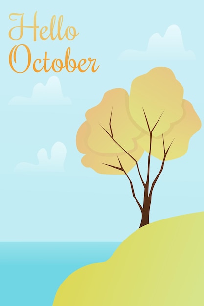 Рисованной надписи hello October с пейзажным фоном вектор, подходящим для многоцелевого использования