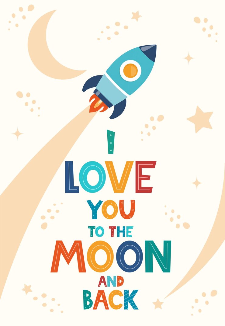 Vector hand drawn lettering i love you to the moon and back for print clothes greeting card