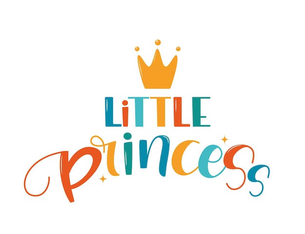 Vettore scritte disegnate a mano little princess con corona per l'arredamento della camera dei bambini con carta di vestiti stampati