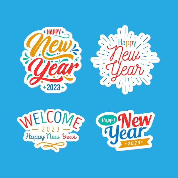 Hand drawn lettering new year labels collection