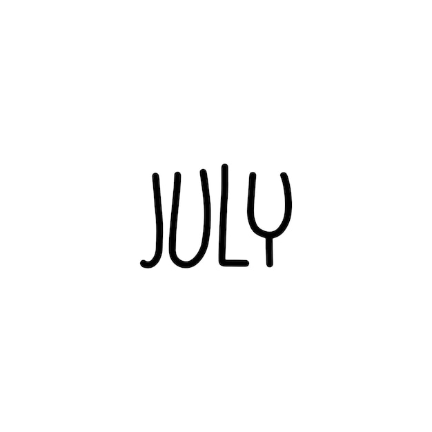 Hand drawn lettering phrase JULY. Month July for calendar.