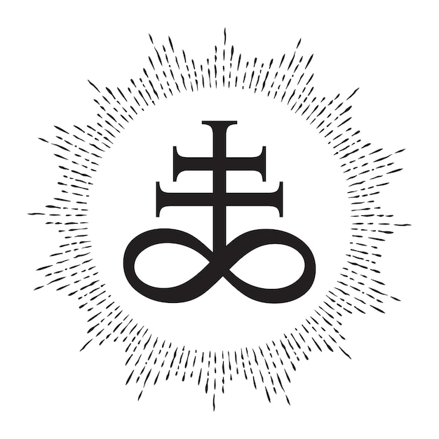 Vector hand drawn leviathan cross alchemical symbol for sulphur associated with the fire and brimstone of hell black and white isolated vector illustration blackwork flash tattoo or print design