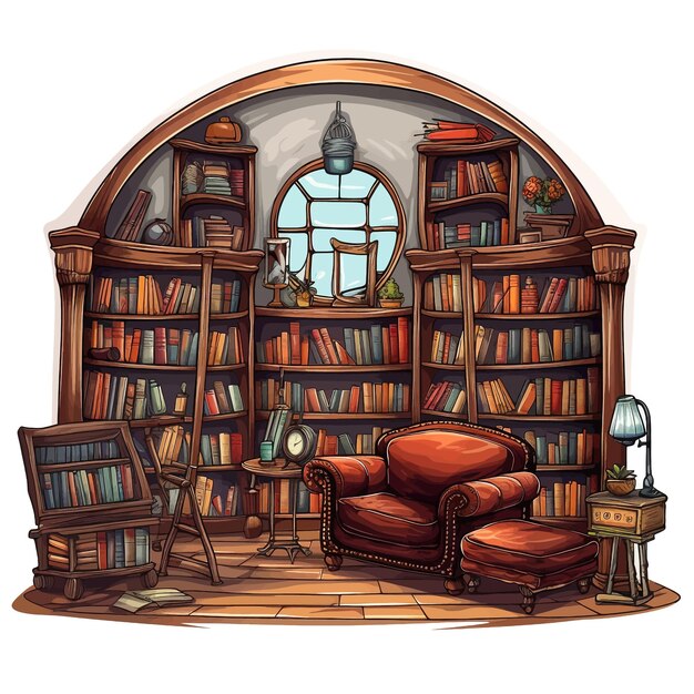 Vector hand drawn library room cartoon vector illustration clipart white background