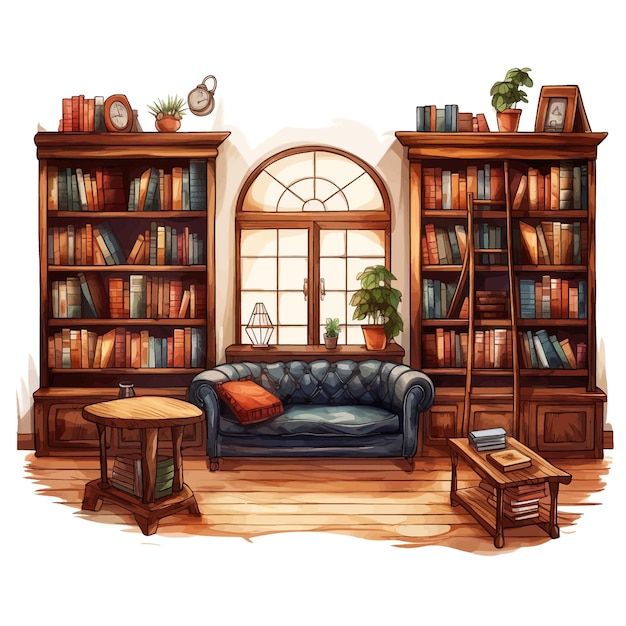Vector hand drawn library room cartoon vector illustration clipart white background