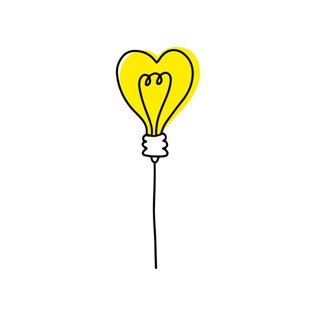 Hand drawn light bulb in heart shape shine with love Cute doodle light bulb heart with tungsten helix for Valentine day Linear heart shaped light bulb shine bright Concept love passion love shine