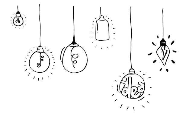 Vector hand drawn light bulb icons with concept of idea doodle style vector illustration