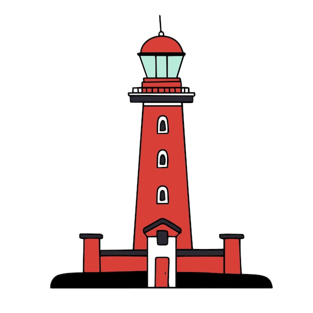 Hand drawn lighthouse in doodle style Lighthouse isolated on white background Vector illustration