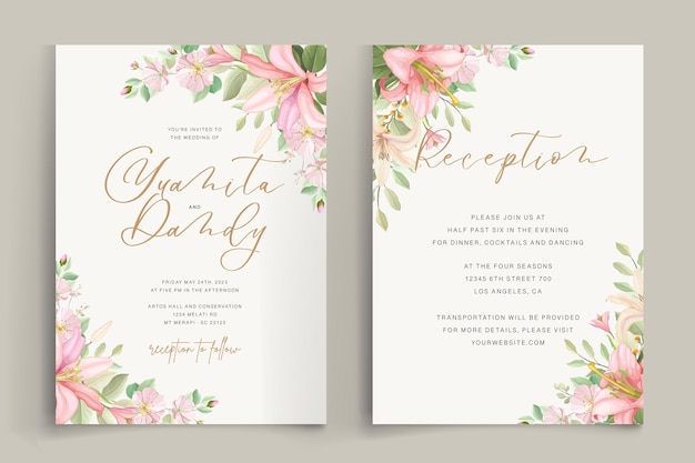 Vector hand drawn lily floral card set