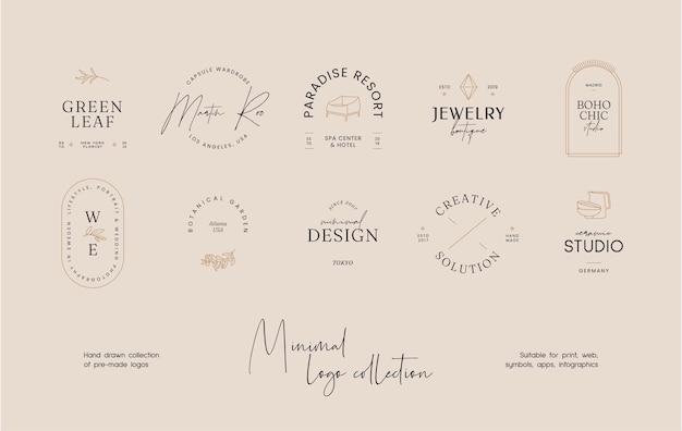 Hand drawn line art bohemian vector logo design template