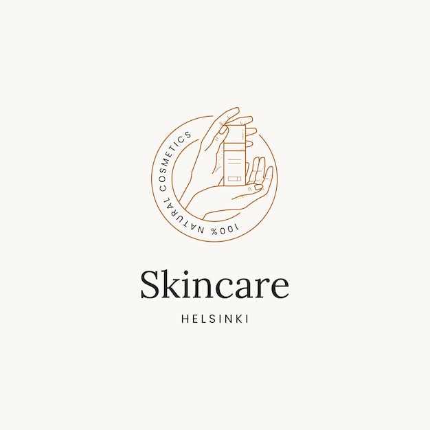 Linea disegnata a mano cosmetici vettore logo design modello illustrazione di eleganti segni e distintivi