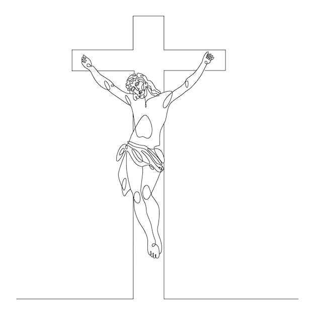 Hand drawn line art crucifixion of jesus