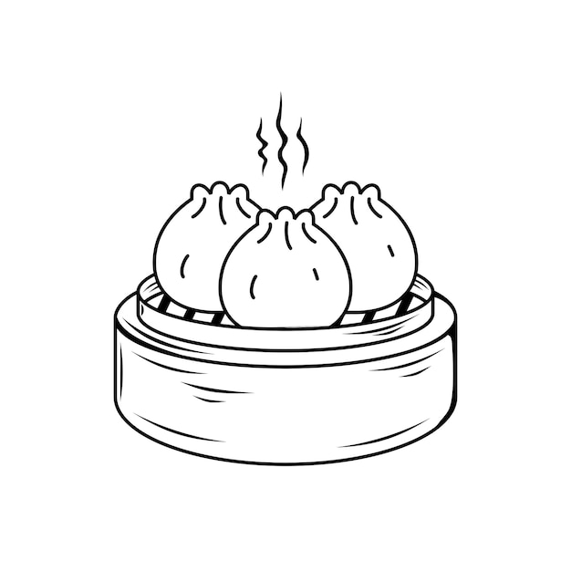 Hand drawn line art dim sum chinese cuisine illustration stock vector