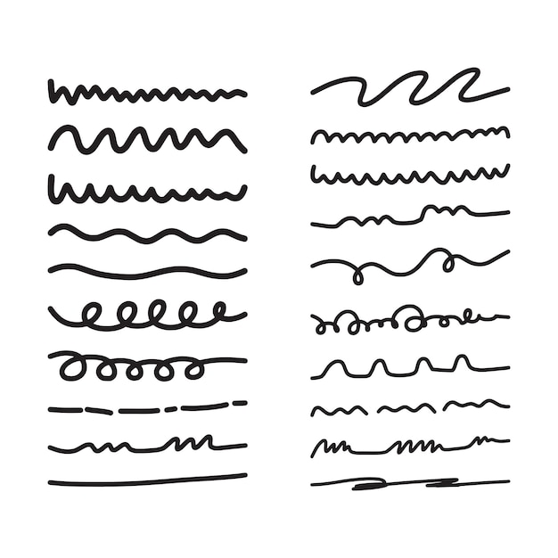 Hand drawn line art doodle underline scribble brush and pencil stroke design element illustration