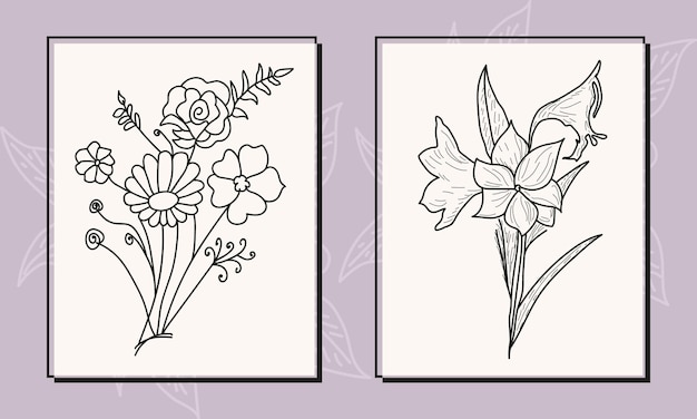 Vector hand drawn line art flower illustration for wall decoration