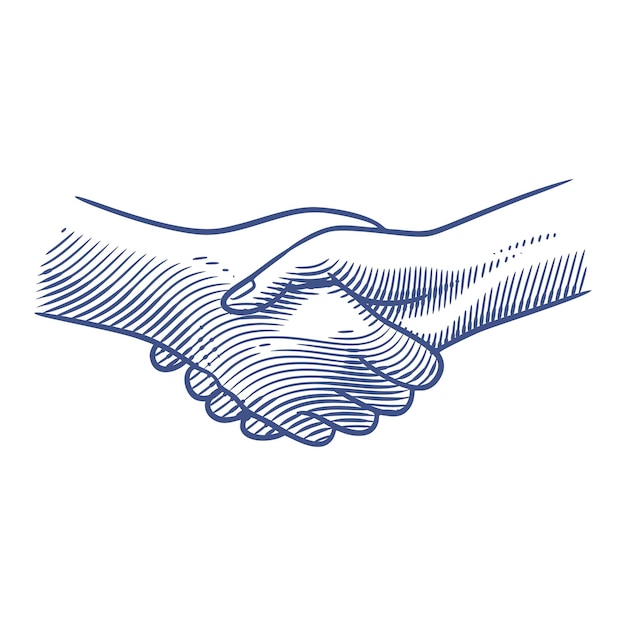 Vector hand drawn line art hand shake vector illustration. line art of handshake business agreement