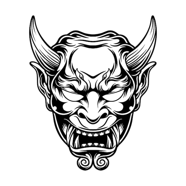 Hand drawn line art illustration of scary devil mascot illustration
