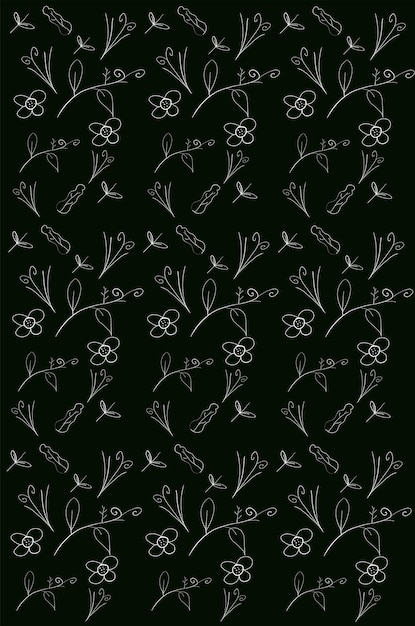 Hand drawn line art leaf and flower background design pattern