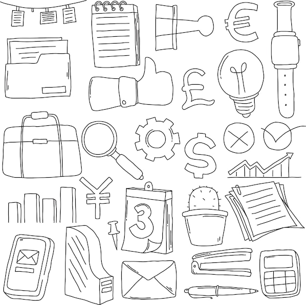 hand drawn line art office element collection