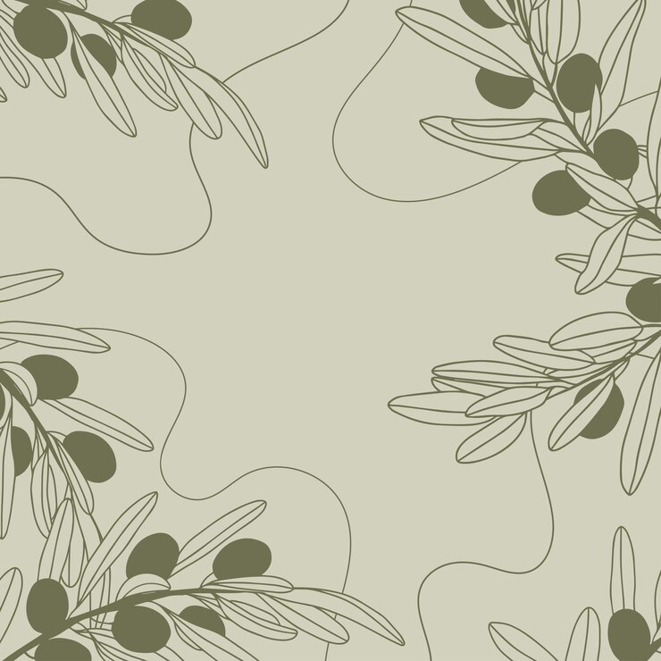 Vector hand drawn line art olive branch tree background