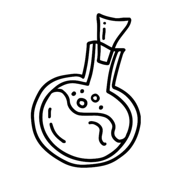 Hand drawn line art of potion bottle in doodle style