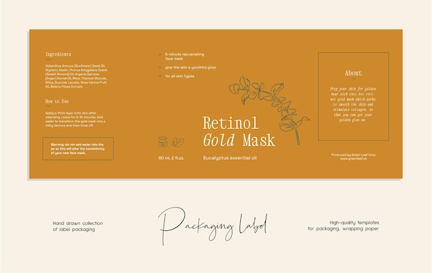 Hand drawn line art vector cosmetics label design template