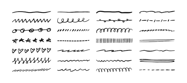 Hand Drawn Line doodle Set Black Drawing border collection
