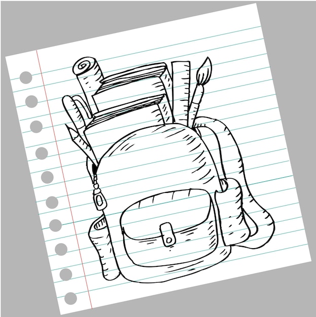 Premium Vector | Hand drawn line drawing school bag