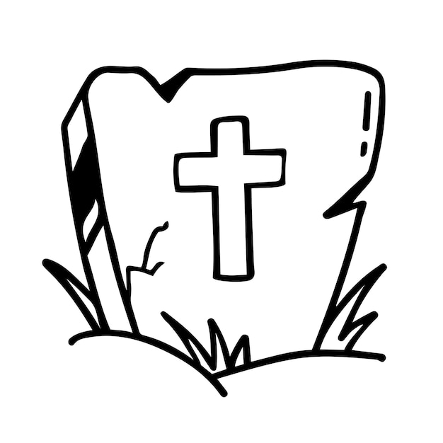 Hand drawn line illustration of tombstone in doodle style