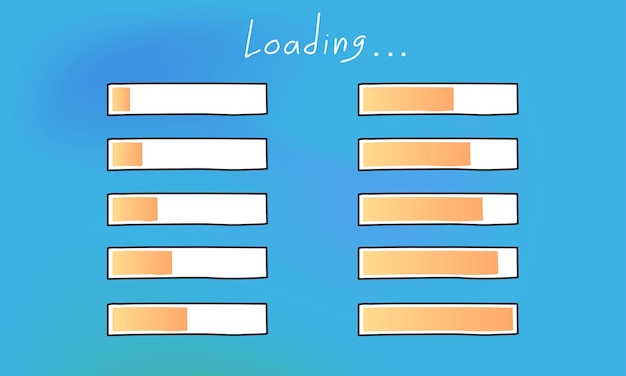 Hand drawn line sketch vector loading bar doodle element. download speed, progress status