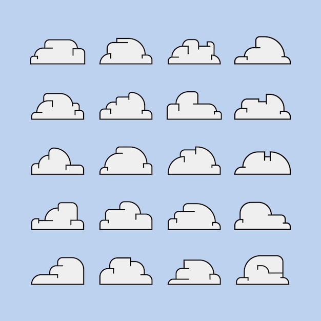 Collezione di nuvole in stile linea disegnata a mano