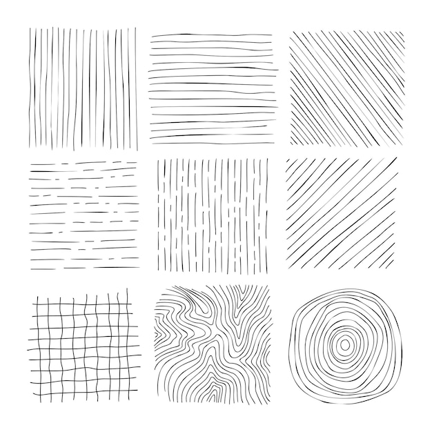 Вектор Набор текстур рисованной линии коллекция векторных каракулей горизонтальных и волновых штрихов набор графических векторных текстур от руки чернильные линии изолированы на белом фоне