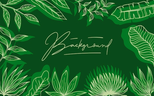 Hand drawn linear nature floral frame on green background