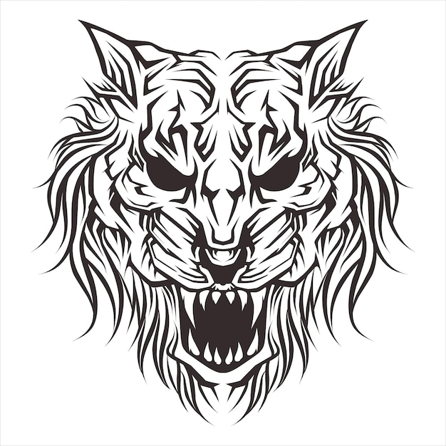 Hand drawn lion animal tribal tattoo black and white design