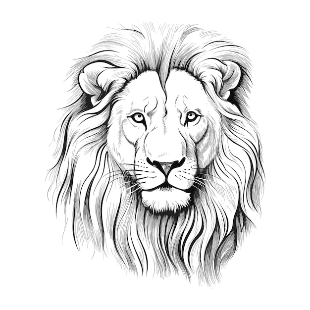 手で描かれたライオンの概要イラストベクトル