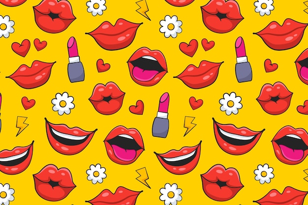 Hand drawn lips pattern background