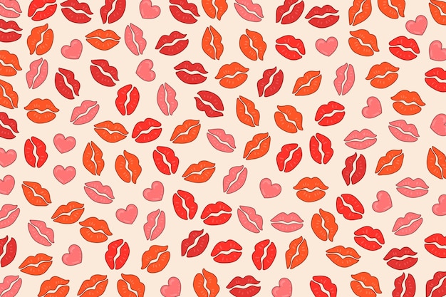 Hand drawn lips pattern background