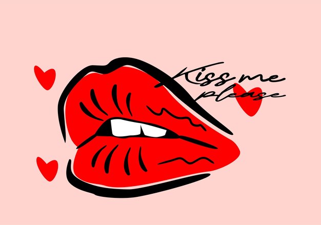 Vector hand drawn lips vector abstract graphic illustration valentines day valentines beautiful design concept art isolated