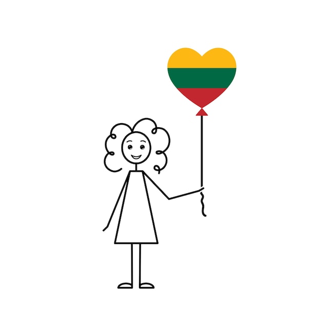 hand drawn lithuanian girl love Lithuania sketch female character with a heart shaped balloon