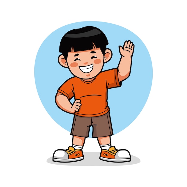 Vector hand drawn little asian boy cartoon illustration