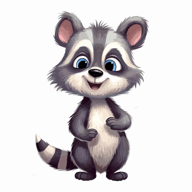 Vector hand drawn little raccoon cartoon animal illustration