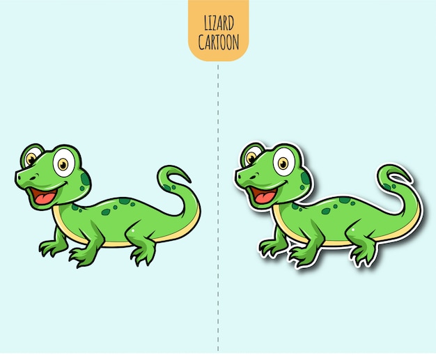 Vector hand drawn lizard cartoon illustration with sticker design option