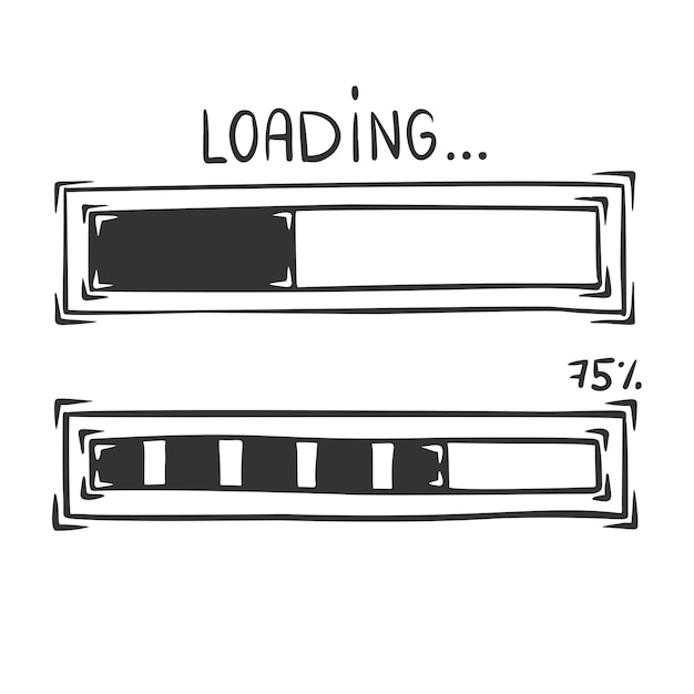 Hand drawn  of loading bar, isolated on white background.