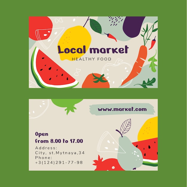 Vector hand drawn local market horizontal business card