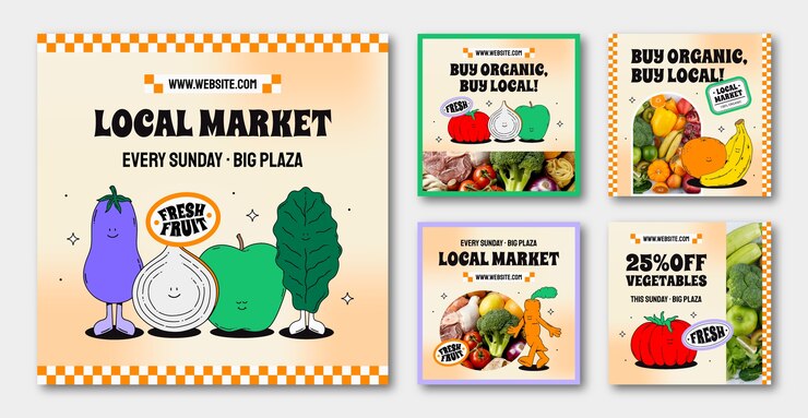 Vector hand drawn local market instagram post