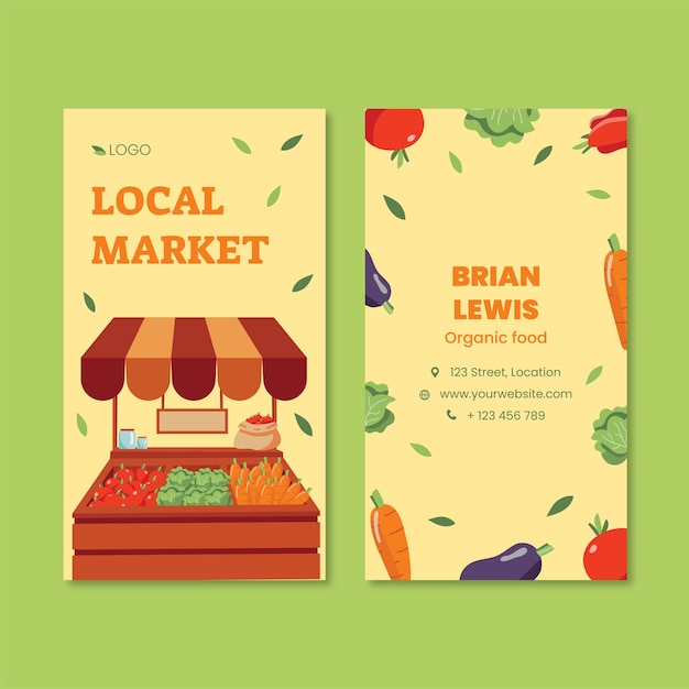 Hand drawn local market vertical business card