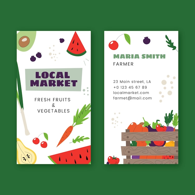 Hand drawn local market vertical business card